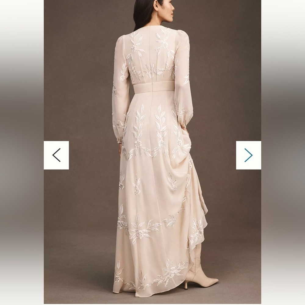 Anthropologie BHLDN Belize Embroidered A-Line Long Sleeve V-Neck Gown Size 4 NWT - Picture 5 of 9